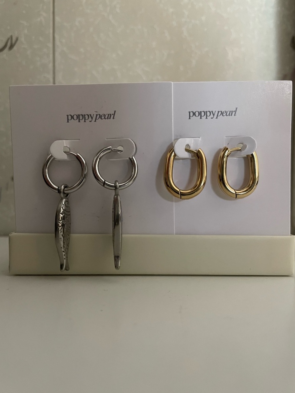 Poppy Pearl silver Sardinia earrings and gold huggies